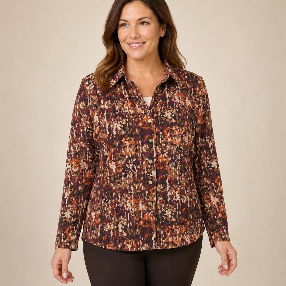 Christopher & Banks Women's L Abstract Print Stretch Snap Shirt Jacket